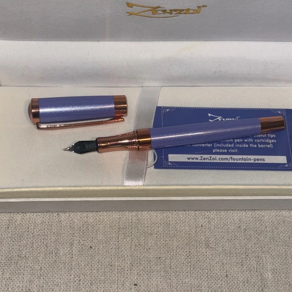 ZenZoi Fountain Pen Lavender and Rose Gold with Ink Converter and Gift Box